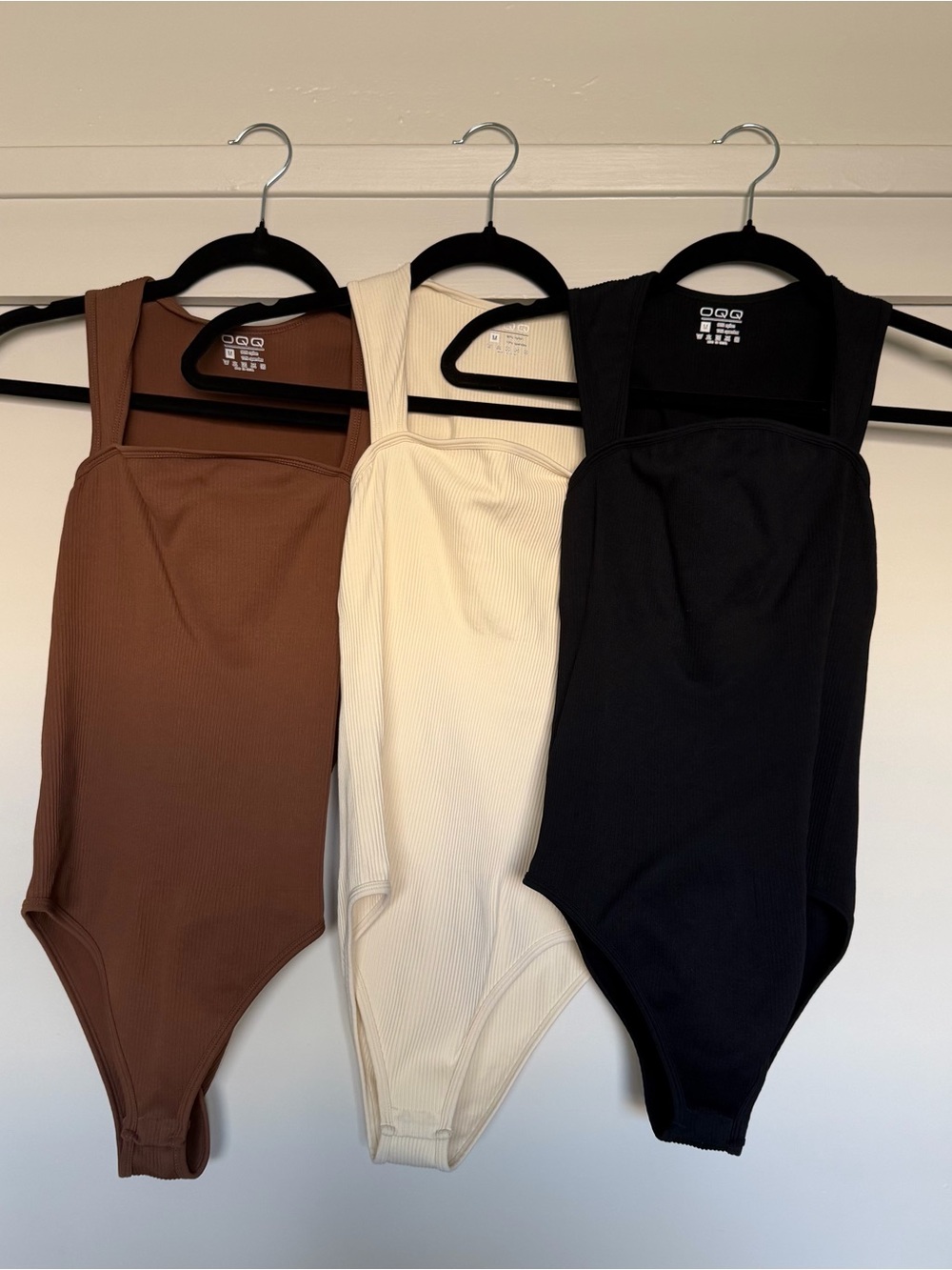 Ribbed One-Piece Bodysuit - Black, Cream, Brown